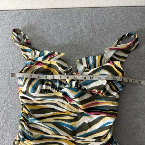 DKNY Zebra Multicolor Stripe Ruffle One Piece Swimsuit Women's 12 Swimming Suit - Picture 11 of 13